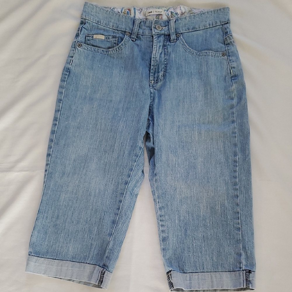 Lee Light Blue Cropped Denim Jeans - Cuffed Ankle Style